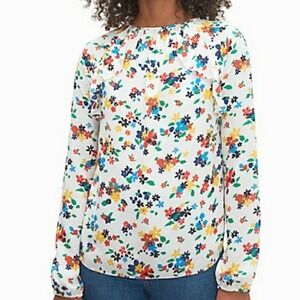 Kate Spade Ivory Sailing Floral Ruffle Blouse Top White Floral Print‎